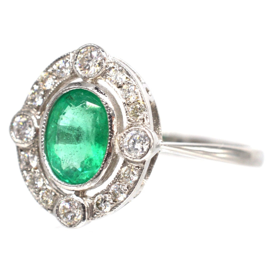 Vintage Platinum Emerald and Diamond Cluster Ring | Parkin and Gerrish | Antique & Vintage Jewellery
