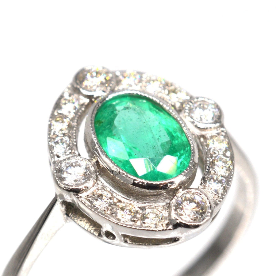 Vintage Platinum Emerald and Diamond Cluster Ring | Parkin and Gerrish | Antique & Vintage Jewellery