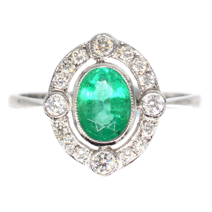 Vintage Platinum Emerald and Diamond Cluster Ring | Parkin and Gerrish | Antique & Vintage Jewellery