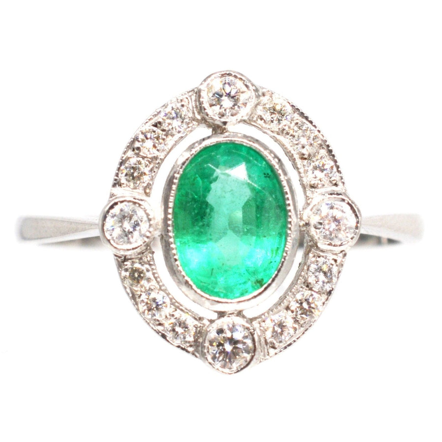 Vintage Platinum Emerald and Diamond Cluster Ring | Parkin and Gerrish | Antique & Vintage Jewellery