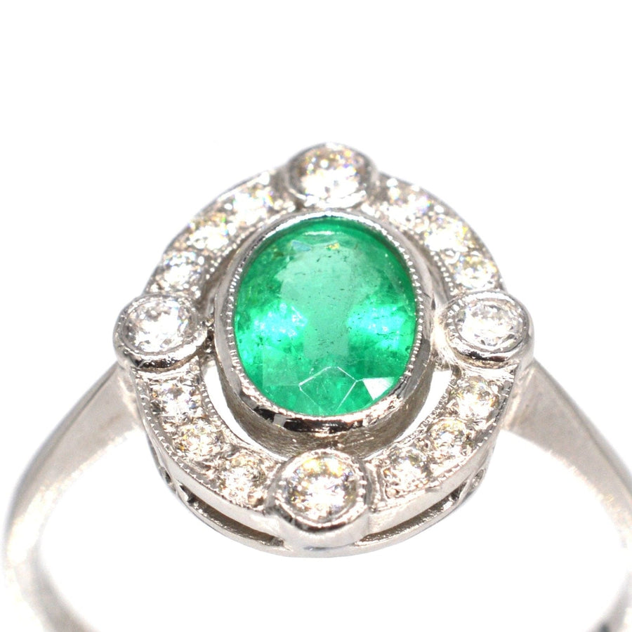 Vintage Platinum Emerald and Diamond Cluster Ring | Parkin and Gerrish | Antique & Vintage Jewellery