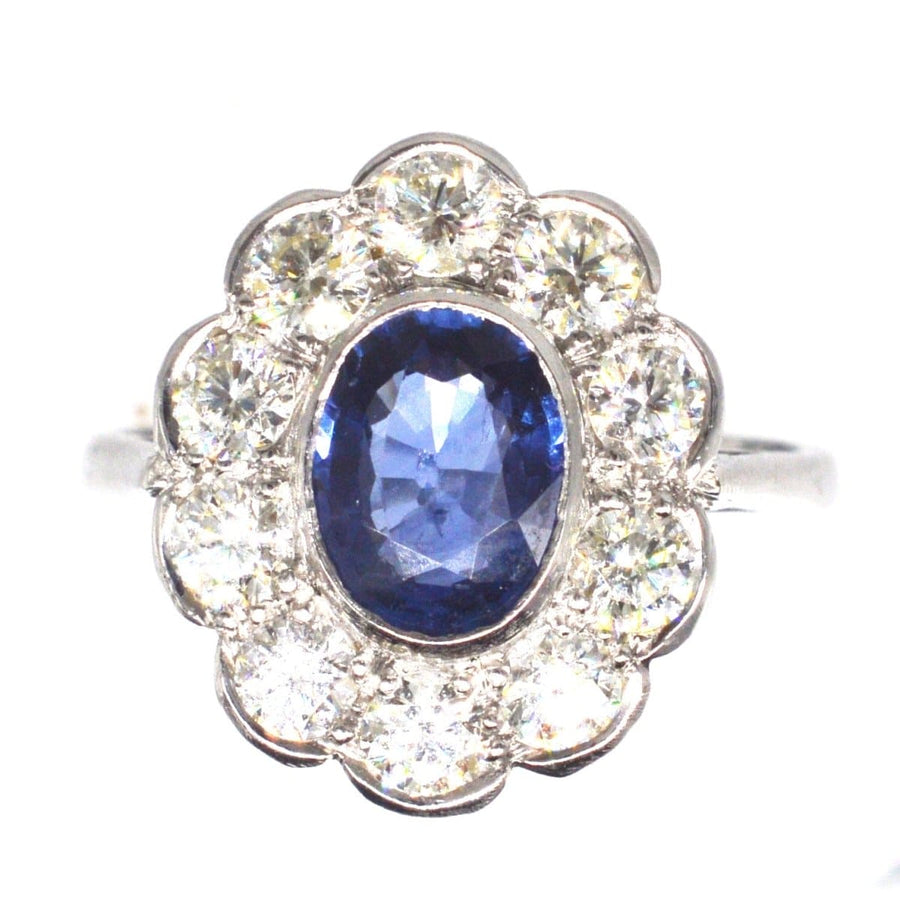 Vintage Platinum Sapphire and Diamond Cluster Ring | Parkin and Gerrish | Antique & Vintage Jewellery