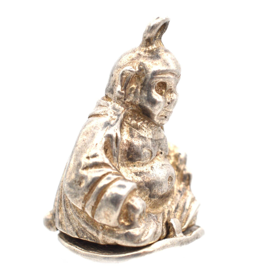Vintage silver Buddha opening pendant from the 1970s, ideal for Buddhism enthusiasts.