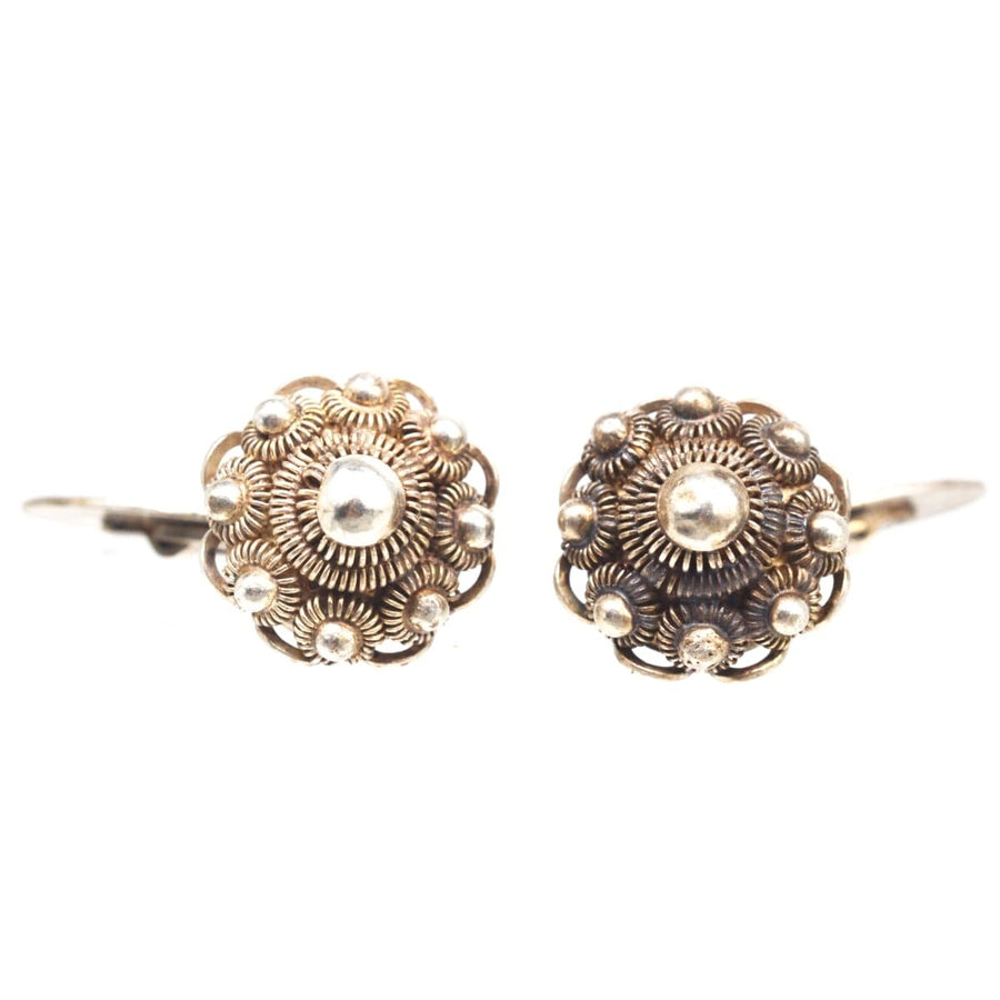 Vintage Silver Dutch Button Zeeuwse Knoop Cufflinks by G. J. Van Den Bergh Jr., charming filigree design.