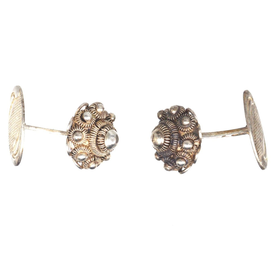 Vintage Silver Dutch cufflinks by G. J. Van Den Bergh Jr., featuring delicate filigree knot design.
