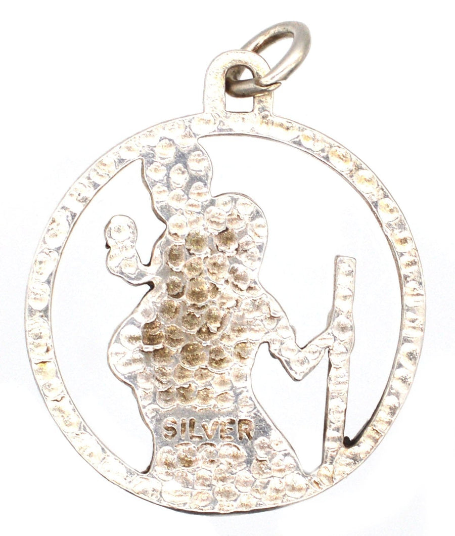Vintage silver Saint Christopher pendant with a textured finish, featuring Christ carrying a child.