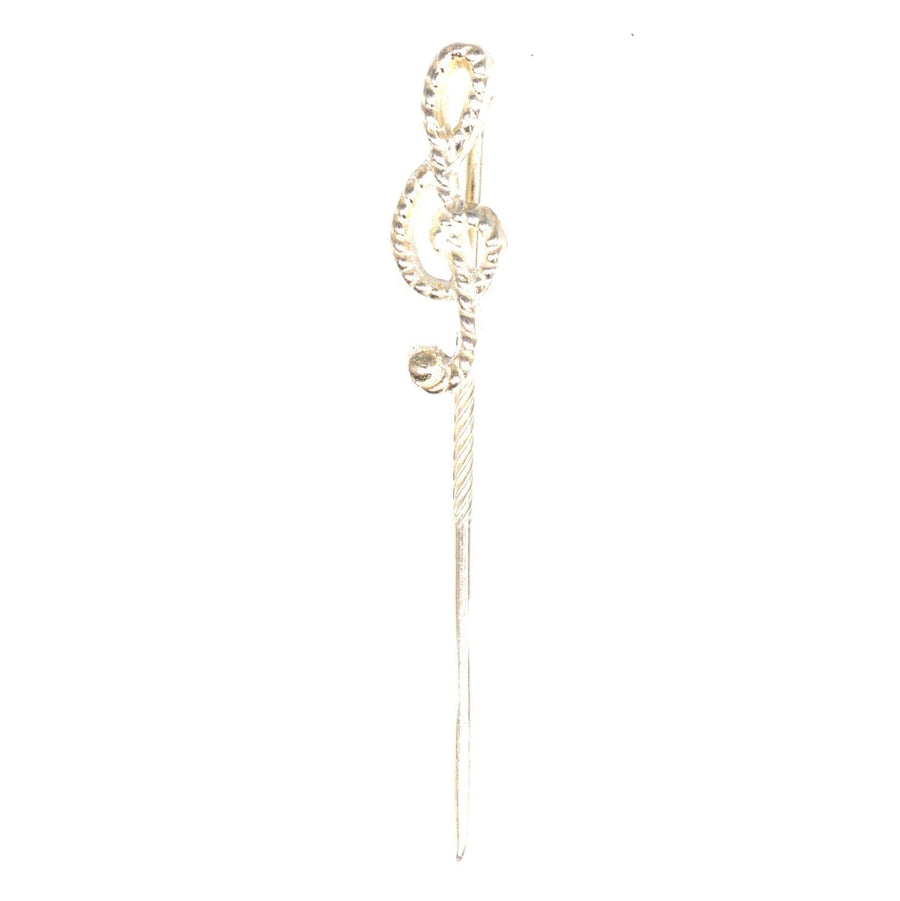 Vintage silver treble clef tie pin with rope detail, perfect for music lovers and stylish accessories.