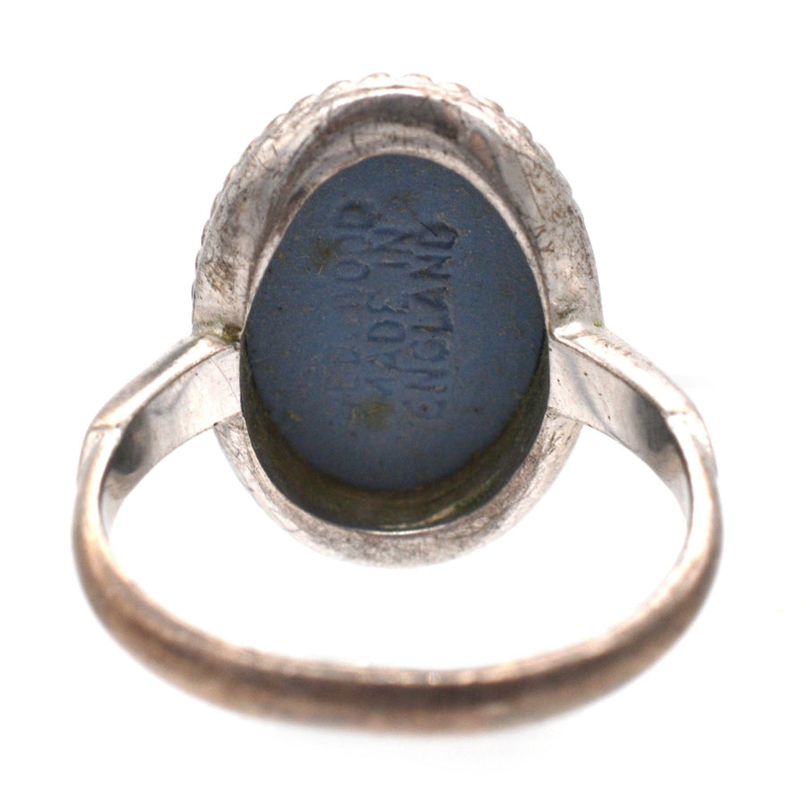 Vintage silver Wedgwood ring featuring Diana the Huntress plaque, made in England, 1960s-1970s design.