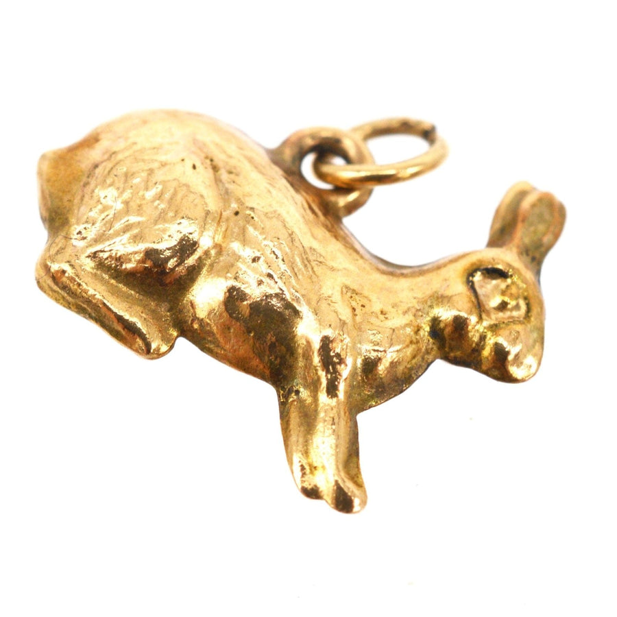 Vintage 9ct gold bunny rabbit charm pendant from Slade & Kempton, perfect for Easter or charm jewelry collection.